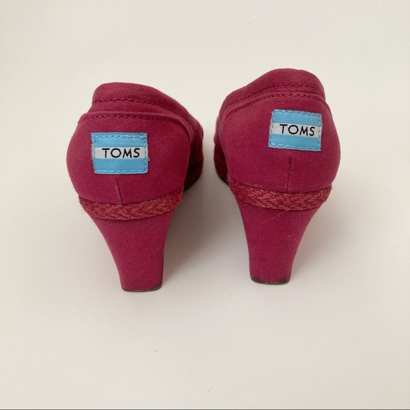 TOMS Peep Toe Wedge Canvas Slip On Shoes - Picture 5 of 8